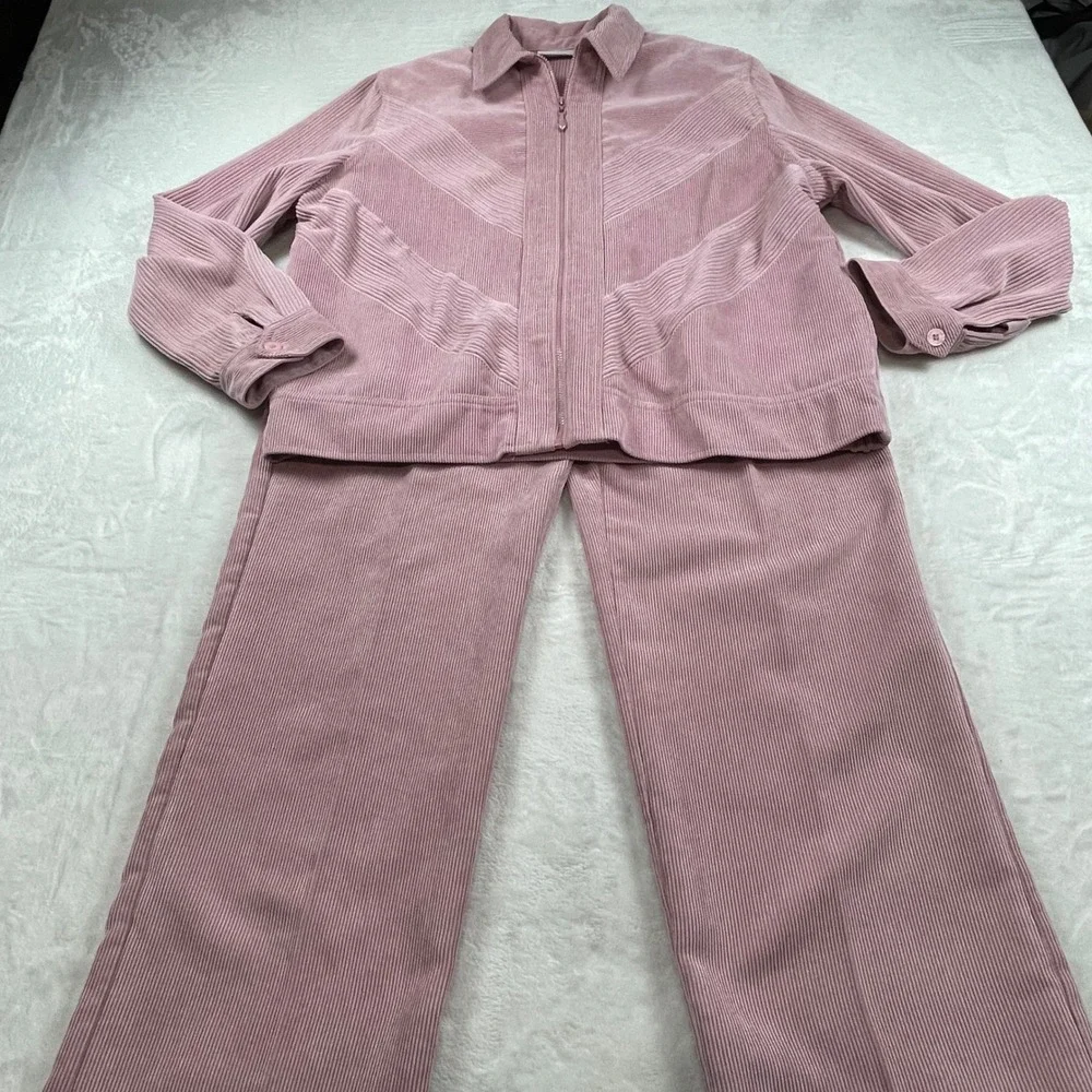 Alfred Dunner‎ Mauve Pink Corduroy Zip Jacket and Pants Set Womens 14